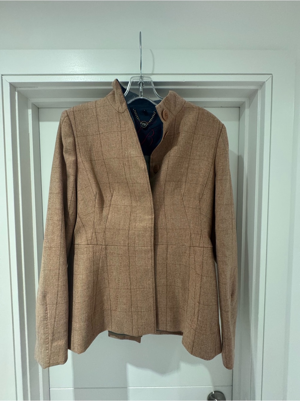 Ted Baker Tan Checked Stand-Neck Blazer